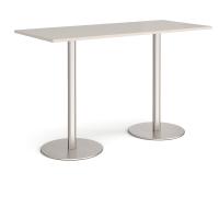 Monza rectangular poseur table with flat round brushed steel bases 1800mm x 800mm - Light Grey