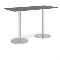 Monza rectangular poseur table with flat round brushed steel bases 1800mm x 800mm - Onyx Grey