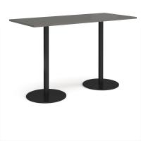 Monza rectangular poseur table with flat round black bases 1800mm x 800mm - Onyx Grey