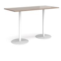 Monza rectangular poseur table with flat round white bases 1800mm x 800mm - Barcelona walnut