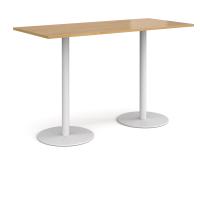 Monza rectangular poseur table with flat round white bases 1800mm x 800mm - oak