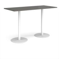 Monza rectangular poseur table with flat round white bases 1800mm x 800mm - Onyx Grey