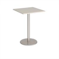 Monza square poseur table with flat round brushed steel base 800mm - Light Grey