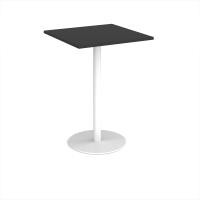 Monza square poseur table with flat round white base 800mm - Black