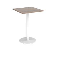 Monza square poseur table with flat round white base 800mm - Barcelona walnut