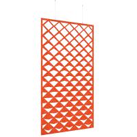 Piano Chords acoustic patterned hanging screens in orange 2400 x 1200mm with hanging wires and hooks - Reflection