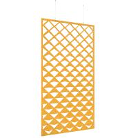 Piano Chords acoustic patterned hanging screens in yellow 2400 x 1200mm with hanging wires and hooks - Reflection