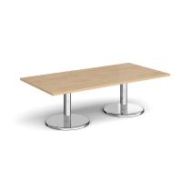 Pisa rectangular coffee table with round chrome bases 1600mm x 800mm - Kendal oak