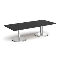 Pisa rectangular coffee table with round chrome bases 1800mm x 800mm - Black