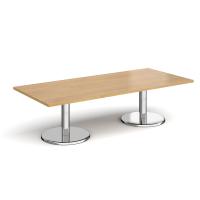 Pisa rectangular coffee table with round chrome bases 1800mm x 800mm - oak