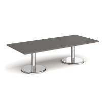 Pisa rectangular coffee table with round chrome bases 1800mm x 800mm - Onyx Grey