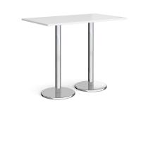 Pisa rectangular poseur table with round chrome bases 1400mm x 800mm - white