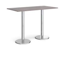 Pisa rectangular poseur table with round chrome bases 1600mm x 800mm - grey oak