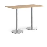 Pisa rectangular poseur table with round chrome bases 1600mm x 800mm - Kendal oak