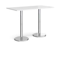 Pisa rectangular poseur table with round chrome bases 1600mm x 800mm - white
