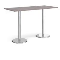 Pisa rectangular poseur table with round chrome bases 1800mm x 800mm - grey oak