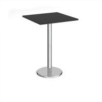 Pisa square poseur table with round chrome base 800mm - Black