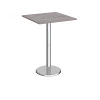 Pisa square poseur table with round chrome base 800mm - grey oak