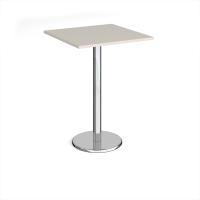 Pisa square poseur table with round chrome base 800mm - Light Grey