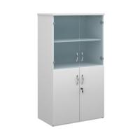 Duo combination unit with glass upper doors 1440mm high with 3 shelves - white