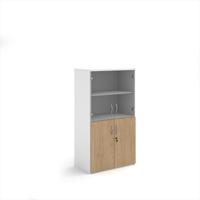 Duo combination unit with glass upper doors 1440mm high with 3 shelves - White/Kendal Oak