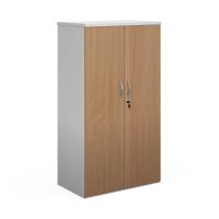 Duo double door cupboard 1440mm high with 3 shelves - white with beech doors