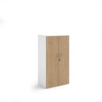 Duo double door cupboard 1440mm high with 3 shelves - white with kendal oak doors