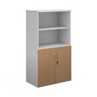 Duo combination unit with open top 1440mm high with 3 shelves - white with beech lower doors