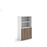 Duo combination unit with open top 1440mm high with 3 shelves - white with nebraska oak lower doors