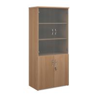 Universal combination unit with glass upper doors 1790mm high with 4 shelves - beech