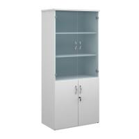 Duo combination unit with glass upper doors 1790mm high with 4 shelves - white