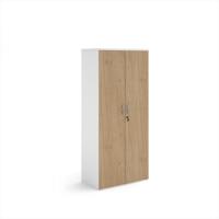 Duo double door cupboard 1790mm high with 4 shelves - white with kendal oak doors