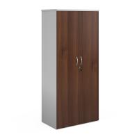 Duo double door cupboard 1790mm high with 4 shelves - white with walnut doors