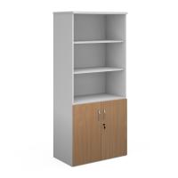 Duo combination unit with open top 1790mm high with 4 shelves - white with beech lower doors