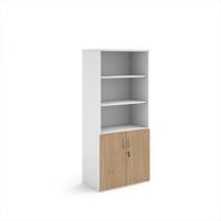 Duo combination unit with open top 1790mm high with 4 shelves - White with Kendal Oak lower doors