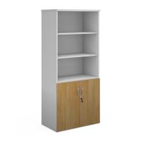 Duo combination unit with open top 1790mm high with 4 shelves - white with oak lower doors