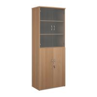 Universal combination unit with glass upper doors 2140mm high with 5 shelves - beech