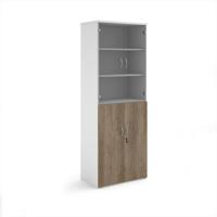 Duo combination unit with glass upper doors 2140mm high with 3 shelves - White/Nebraska Oak