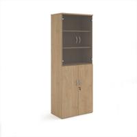 Universal combination unit with glass upper doors 2140mm high with 5 shelves - Kendal Oak