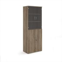Universal combination unit with glass upper doors 2140mm high with 5 shelves - Nebraska Oak