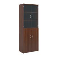 Universal combination unit with glass upper doors 2140mm high with 5 shelves - walnut