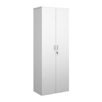 Universal double door cupboard 2140mm high with 5 shelves - white