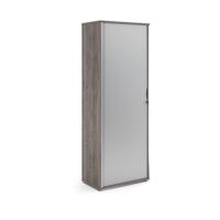 Universal single door tambour cupboard 2140mm high with 5 shelves - Grey Oak with silver door
