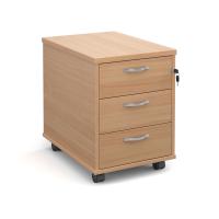 Mobile 3 drawer pedestal with silver handles 600mm deep - beech