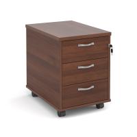 Mobile 3 drawer pedestal with silver handles 600mm deep - walnut