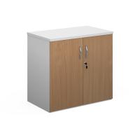 Duo double door cupboard 740mm high with 1 shelf - white with beech doors
