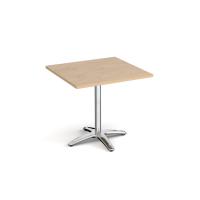 Roma square dining table with 4 leg chrome base 800mm - Kendal oak