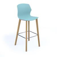 Roscoe high stool with natural oak legs and plastic shell - ice blue
