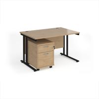 Maestro 25 straight desk 1200mm x 800mm with black cantilever frame and 2 drawer pedestal - Kendal Oak
