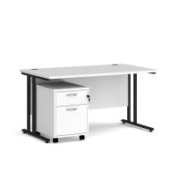 Maestro 25 straight desk 1400mm x 800mm with black cantilever frame and 2 drawer pedestal - white